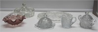 5 PC GLASS LOT COVERED CANDY-CAKE PLATE-CREAM