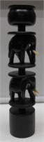 16" EBONY WOOD ELEPHANT  CANDLE STICK W/BONE