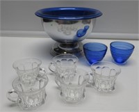 COBALT BLUE & CHROME PUNCH BOWL & CUPS VERY NICE