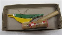 1 CHINESE WING-UP TIN DUCK TOY & 1 JAPAN BAMBOO