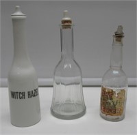 3 APPROX. 10" GLASS BARBER BOTTLES W/ORI STOPPERS
