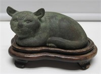 1-8" LONG BRONZE CAT ON BASE VERY OLD