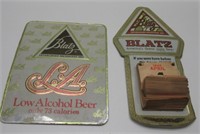 2 BLATZ BEER ADVERTIZING CARDBOARD AS FOUND