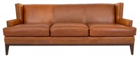 Mitchell Gold Caramel Leather Upholstered Sofa