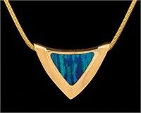 14K Yellow Gold Opal Inlay Pendant Necklace