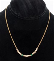 Italian 14K Yellow Gold Emerald Diamond Necklace