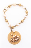 14K Yellow Gold Pearl Sapphire Charm Bracelet