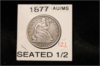 1877 SEATED HALF DOLLAR AU / MS