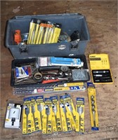 Plastic tool box full of drill bits, etc.; as is