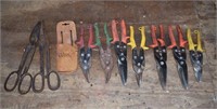 Nine Wiss sheet metal cutters and snips; as is