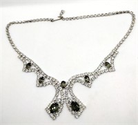 Silver tone clear rhinestone collar necklace 16 in