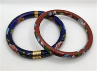 2 bangle cloisonne bracelets red blue