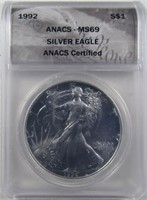 1992 AMERICAN SILVER EAGLE ANACS MS-69