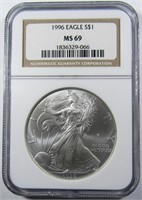 1996 AM. SILVER EAGLE, NGC MS-69