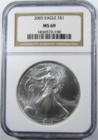 2003 AM. SILVER EAGLE, NGC MS-69