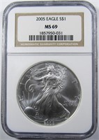 2005 AM. SILVER EAGLE, NGC MS-69
