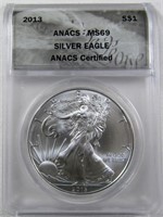 2013 AMERICAN SILVER EAGLE ANACS MS-69