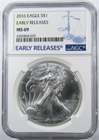2016 SILVER EAGLE NGC MS-69 EARLY RELEASE