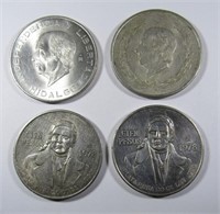 4-72% SILVER MO COINS- 1952 5 PESOS, 1956