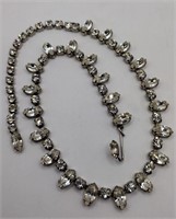 Silver tone clear rhinestone collar necklace 15in