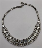 Silver tone clear necklace 15 in missing 1 stone