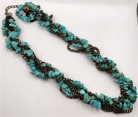 Silver tone braided turquoise necklace 21in as is