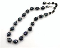 Dark iridescent glass bead necklace 14 inches