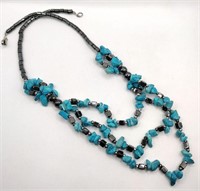 Hematite faux turquoise necklace 18 in