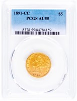 Coin 1891-CC  Coronet Head $5 Gold  PCGS AU55