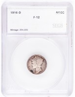Coin 1916-D Mercury Dime Key Date SEGS F-12