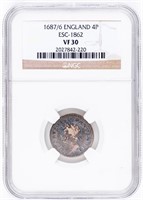 Coin 1687/6 England 4P ESC-1862 NGC VF30