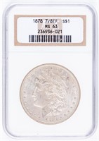 Coin 1878 7/8TF Morgan Silver Dollar NGC MS63