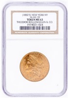 Coin 1850's New York NY Token NGC MS63