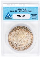 Coin 1878-CC  Morgan Silver Dollar ANACS MS62