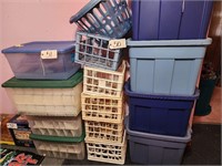 (5) Plastic Crates & Laundry Basket