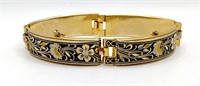 Damascene gold tone panel bracelet