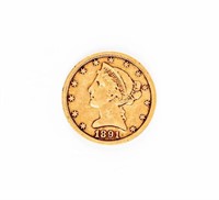 Coin 1891-CC Liberty $5 Gold in Very Fine