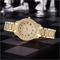 New Yellow Gold Sapphire Crystal Women's Watch