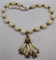 Trifari gold tone cream necklace 16 in