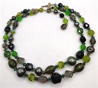 Two strand green bead necklace 17 in