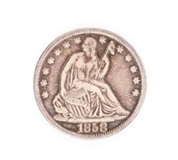 Coin 1858-S Liberty Seated Half Dollar VF+
