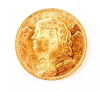 Coin 1947 Swiss 20 Franc Gold Brilliant Unc.