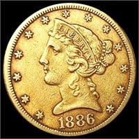 1886-S $5 Gold Half Eagle LIGHTLY CIRCULATED