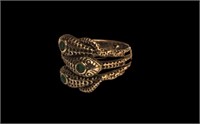 Men's Sterling Triple Snake Ring Emerald Eyes 7 Gr