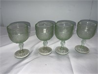 4 SMALL GREEN GLASS GOBLETS