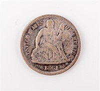 Coin 1861-S Liberty Seated Dime in Very Fine  Key!