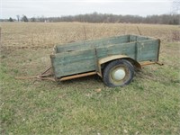 OLD 2 WHEEL TRAILER W/ 4X8 BOX BED W/ OLD GREEN