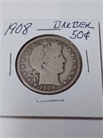 Silver 1908 Barber Half Dollar