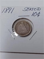 Silver 1891 Seated Dime
