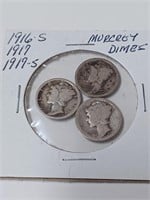 Silver 1916, 1917, 1917 Mercury Dimes Lot